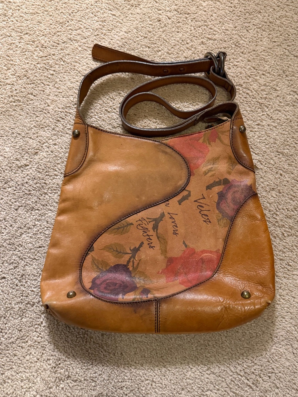 Velez hobo bag colorful hand-painted floral panel on the front